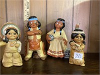 Four Native American, ceramic figures