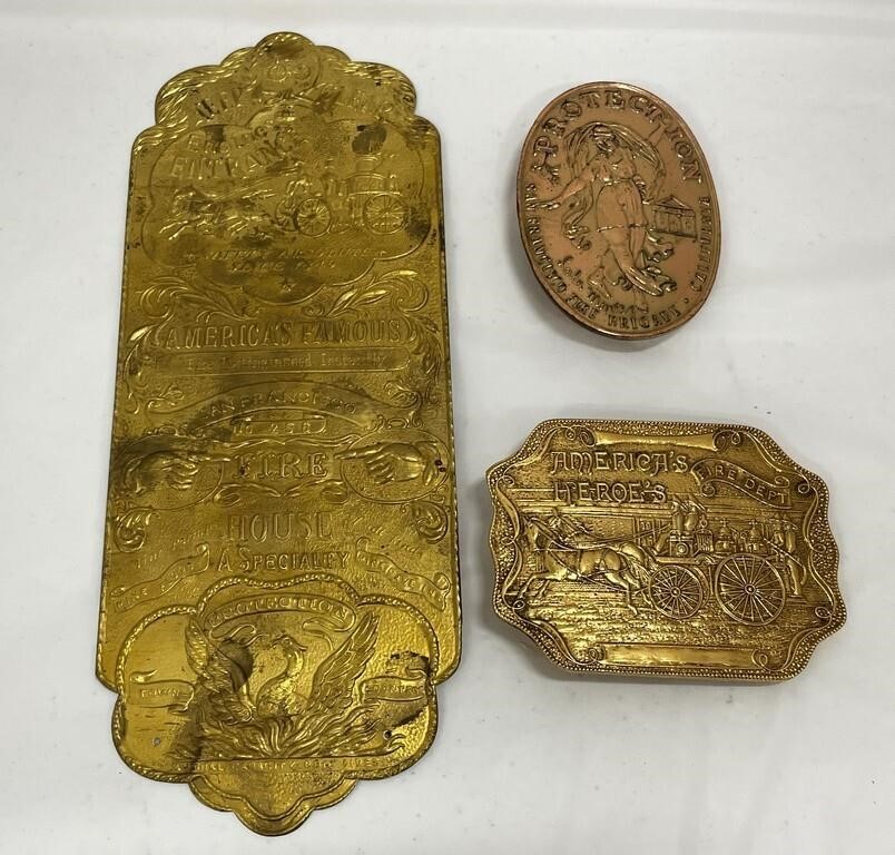 Three Fire Memorabilia Brass Pieces