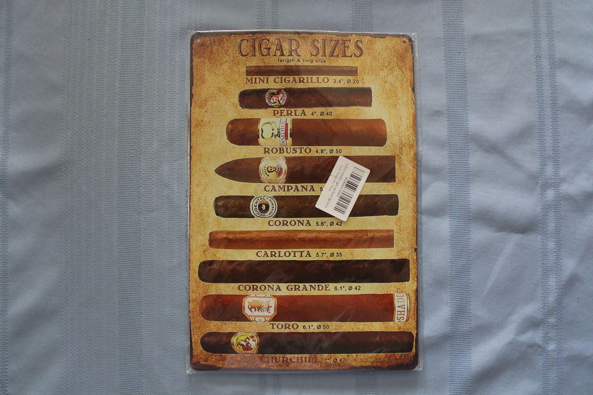 Retro Tin Sign: Cigar Sizes