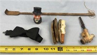 Handcarved Pipes, Chalkware Top Hat Man Measuring