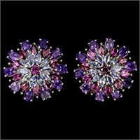 Natural Amethyst Rhodolite Garnet Tanzanite Earrin