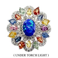 Natural Black Opal & Fancy Sapphire Ring