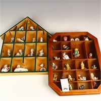 Two wooden display cases with miniatures