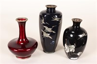 Three Japanese Enamel Vases,