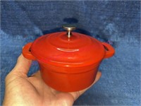 Red Enameled cast iron mini pot w/ lid