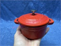 Red Enameled cast iron mini pot w/ lid