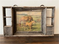 Western Horse Print &  Barn Wood Shelf