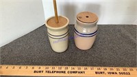 2 mini stoneware butter churns