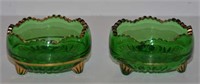 Pair of Antique Gold Rimmed Green Bowls
