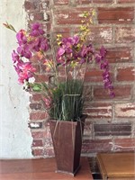 Faux Orchids and More Faux Plants in Wood Vase -