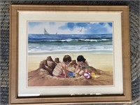 Framed & Matted Children at the Beach Art