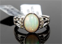 Jewelry Sterling Silver Opal & Diamond Ring