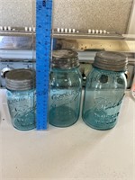 3 blue ball perfect mason jars with lids