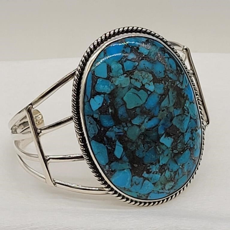 STERLING SILVER TURQUOISE CUFF BRACELET SIGNED Z