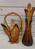 2 Pieces of Brown Amber artglass