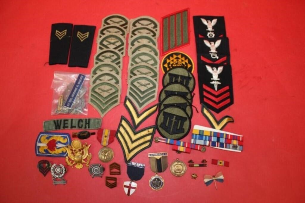 Large Group of Military Medals Badges and