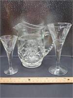 Glass Pitcher 5 1/2" Tall And 2 Etched Fluted