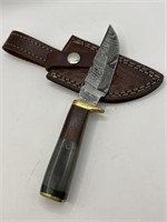8” Damascus Style Fixed Blade Hunting Knife w/