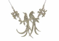 Sterling silver Leca marcasite bird necklace