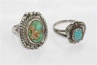 Two silver and turquoise rings