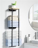 2 Tier Wall Towel Rack with Wood Shelf