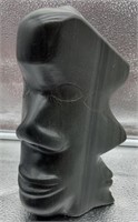 8in stone aboriginal 3 face sculpture- chip on