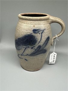 8" High Salt glaze stoneware crock with blue bird