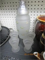 Vtg. Frosted White Glass Drink Shaker & 4 Glasses