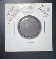 1866 Shield Nickle With Rays