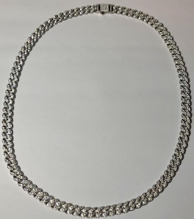 SOLID .925 STERLING FULL "CZ"  NECKLACE 61.2GRAMS