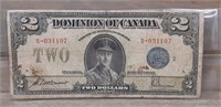 1923 Dominion of Canada Two Dollar Bill Blue Seal