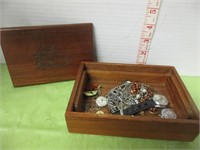 LOT OF VINTAGE JEWELERY / WOODEN SHIP BOX