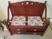 Entryway Wooden Bench w/ 4 Drawers Floral Pattern