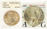 Coin 1934 Peace Silver Dollar ACCUGRADE A3-65