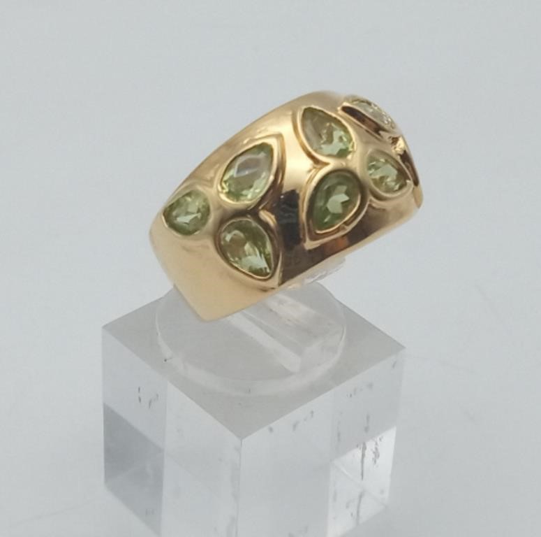 Sterling Gold Overlay Peridot ? Wide Band Ring