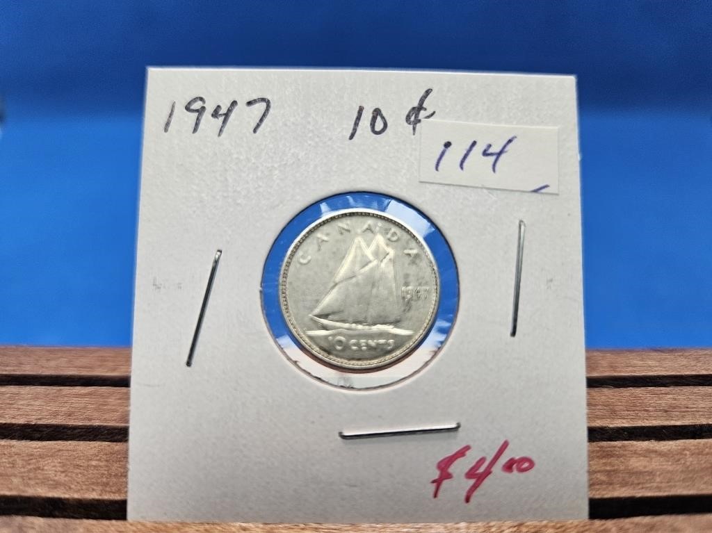 1-1947 SILVER TEN CENT COIN