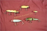 Vintage Fishing Lures 5pc lot Assorted Sizes/Mfgs