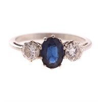 An Art Deco Platinum Sapphire & Diamond Ring