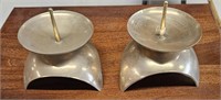 Pair Of Korean Brass Candleholders