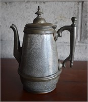 Early Pewter & Enameled Coffee Pot