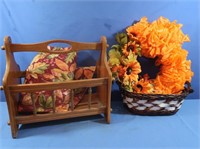 Wooden Magazine Rack, Fall Wreath, Tablecloth