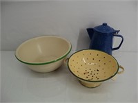 Lot (5) Enamelware Items - SEE photos