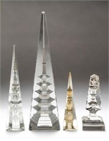 Crystal Reverse-Cut Obelisks, Group of 4 Vintage