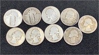 (9) Silver Quarters: (7) Early Washington, (2)