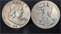 (2) Silver Half Dollars: 1959-D Franklin, 1920