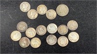 US Silver Coins: (4) Mercury, (12) Roosevelt, (1)