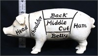 Cast iron white Masons Meat Market pig bank