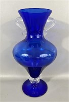 Large Cobalt Blue & Clear Glass Vase