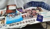 Gretzky book coin holder, hockey books, badges,