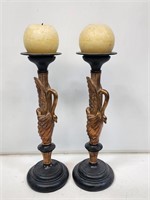 2 Swan Candlesticks with Candles